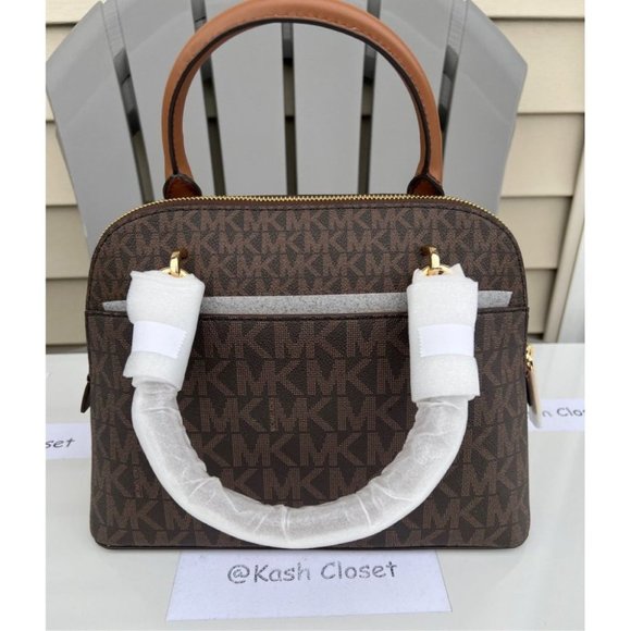 Michael Kors MK Jet Set Medium Logo Dome Satchel Handbag | Purse | Bag - Brown - Picture 4 of 12